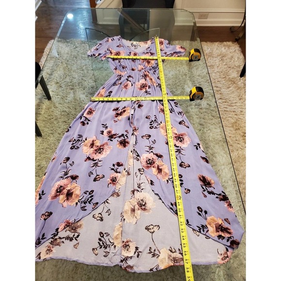 Miami Women Purple Floral 100% Rayon Short Sleeve V Neck Flowy Dress Size XS - Picture 9 of 14